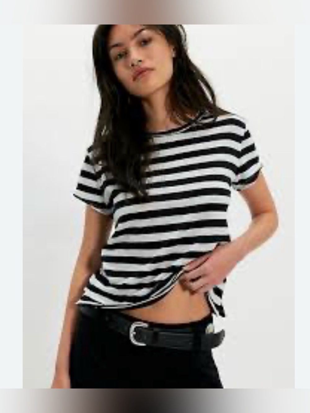 We The Free Nora Striped Cotton Tee in Black White Combo